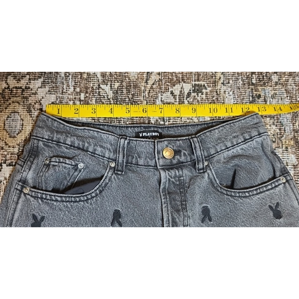 Playboy PacSun Women’s Jeans Size 26 Black/Gray Denim Embroidered Bunnies YTK - Picture 7 of 10